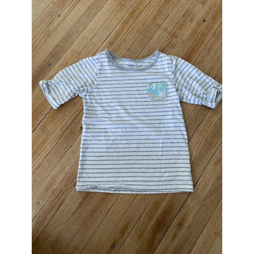 Carter's Playwear Short Sleeve Stripe w/Floral Pocket Tee Shirt Girl's Size 7